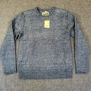 Schott NYC Mens Navy Marled Wool Blend Chunky Rolled Edge Crewneck Sweater L NWT